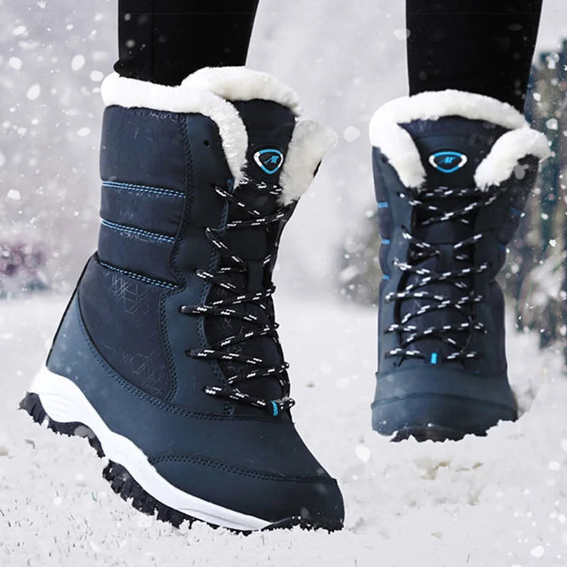 Women’s Plush-Lined Lace-Up Snow Boots – Warm Platform Winter Boots for Outdoor Wear