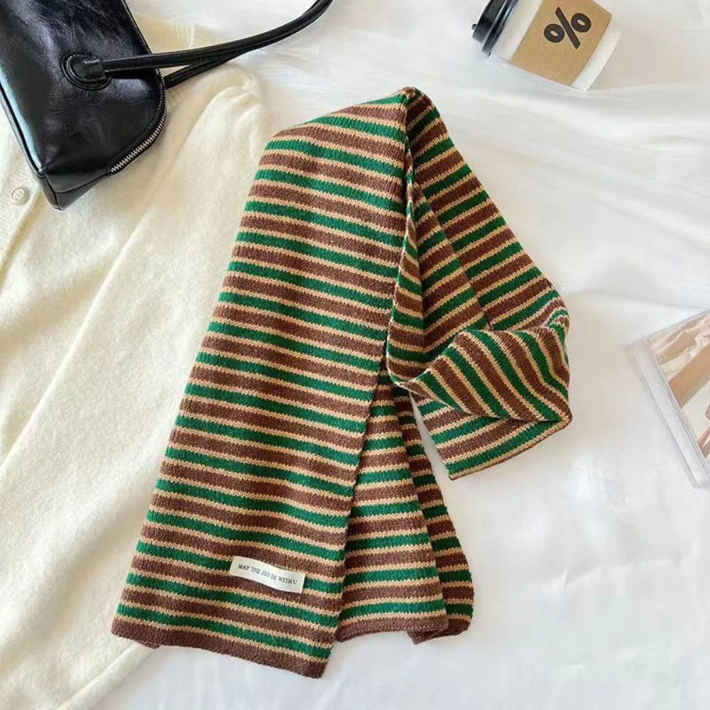 Women’s Striped Knitted Winter Scarf – Soft Neck Wrap with Classic Ribbed Texture