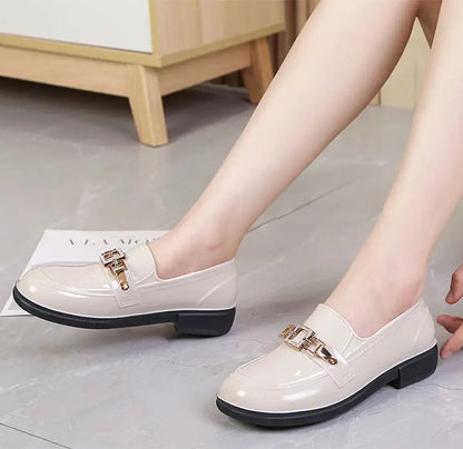 Women’s Waterproof Rain Loafers – Glossy Slip-On Shoes with Decorative Chain and Non-Slip Sole