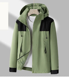 Men’s Hooded Outdoor Jacket – Wind-Resistant Zip-Up Coat with Adjustable Hood and Secure Pockets