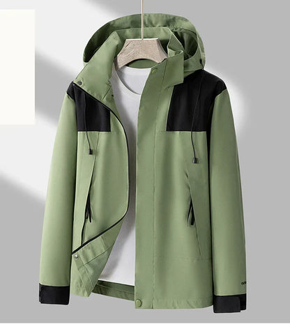 Men’s Hooded Outdoor Jacket – Wind-Resistant Zip-Up Coat with Adjustable Hood and Secure Pockets
