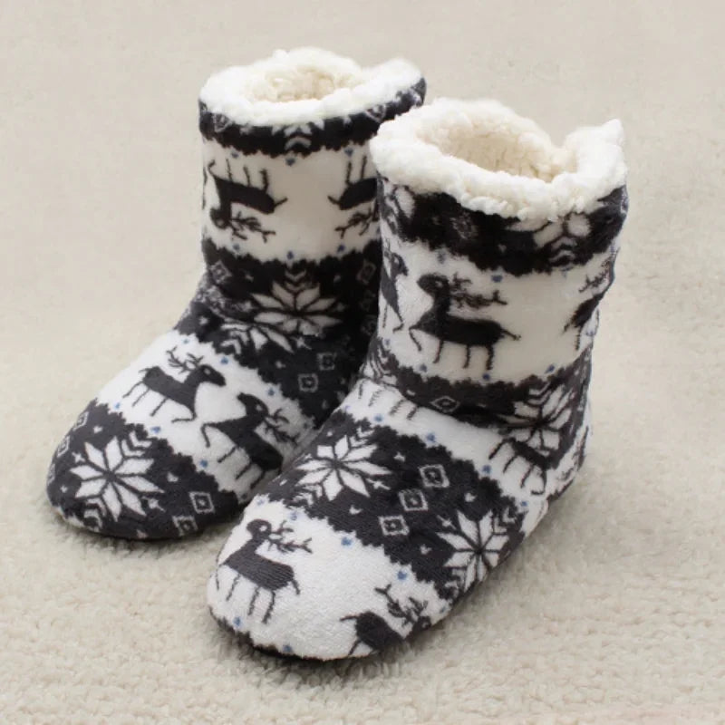 Women’s Festive Slipper Boots – Plush Winter House Shoes with Fold-Over Cuffs