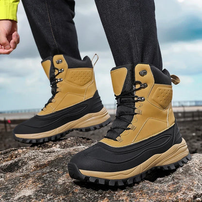 Men’s Fleece-Lined High-Top Snow Boots – Water-Resistant Lace-Up Winter Hiking Boots with Anti-Slip Lug Sole