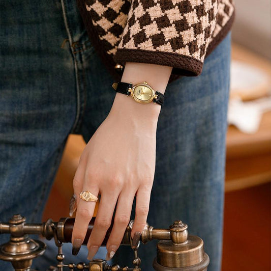 Women’s Square Dial Leather Strap Watch – Gold-Tone Stainless Steel Case with Minimalist Face for Everyday and Occasion Wear