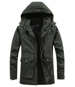 Men’s Fleece-Lined Hooded Winter Parka – Windproof Utility Jacket for Everyday Cold-Weather Wear