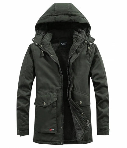 Men’s Fleece-Lined Hooded Winter Parka – Windproof Utility Jacket for Everyday Cold-Weather Wear