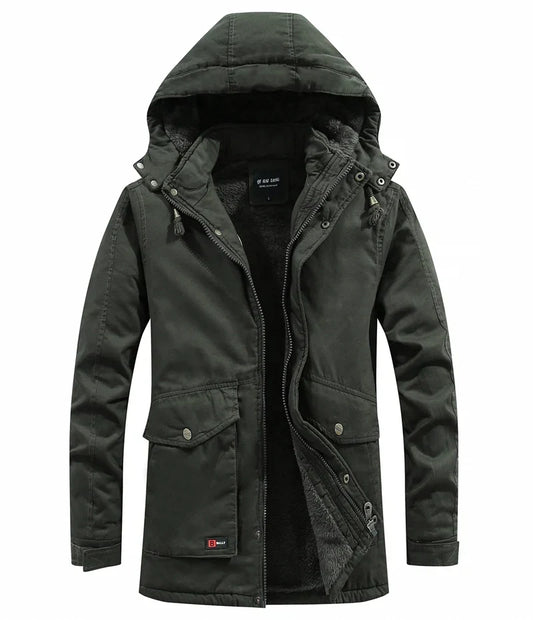 Men’s Fleece-Lined Hooded Winter Parka – Windproof Utility Jacket for Everyday Cold-Weather Wear