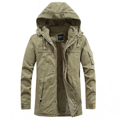 Men’s Fleece-Lined Hooded Winter Parka – Windproof Utility Jacket for Everyday Cold-Weather Wear