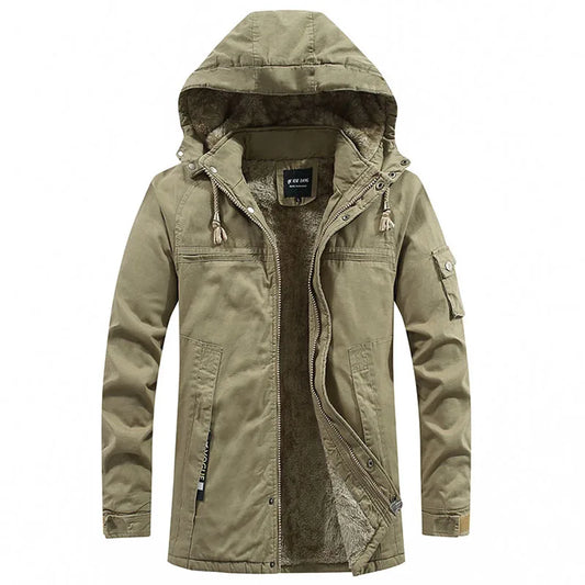 Men’s Fleece-Lined Hooded Winter Parka – Windproof Utility Jacket for Everyday Cold-Weather Wear