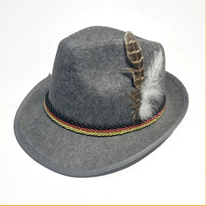 Men’s Traditional Bavarian Hat – Feather-Trimmed Festival Headwear for Oktoberfest Wear