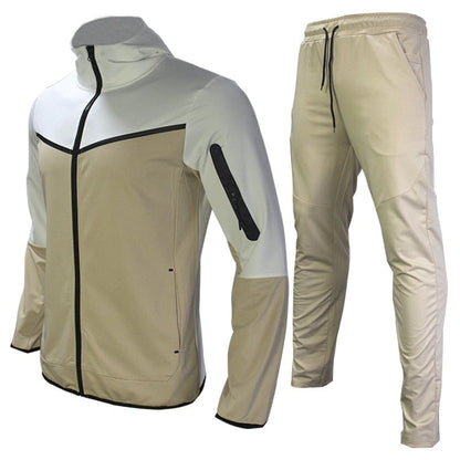 Men’s Performance Two-Piece Tracksuit – Hooded Zip-Up Jacket with Tapered Drawstring Jogger Trousers
