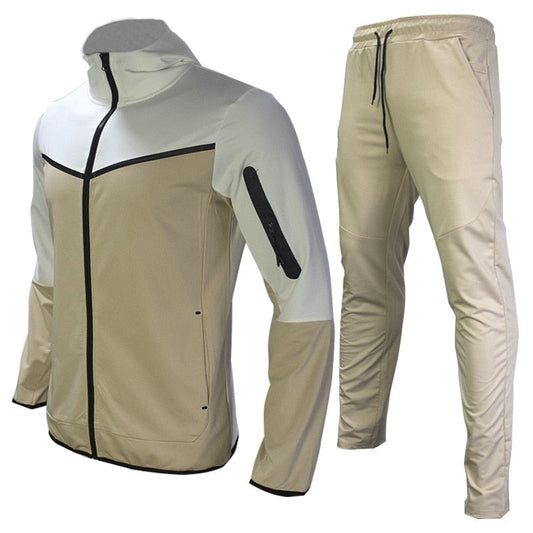 Men’s Performance Two-Piece Tracksuit – Hooded Zip-Up Jacket with Tapered Drawstring Jogger Trousers
