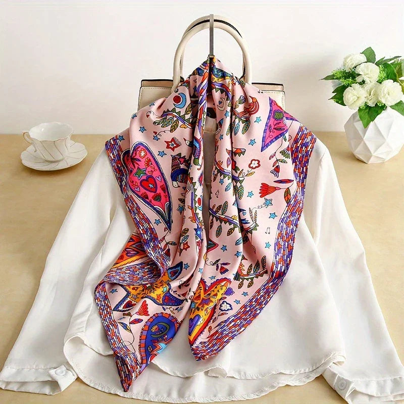 Women’s Soft Polyester Square Scarf – Lightweight Printed Head and Neck Wrap for Elegant All-Season Styling