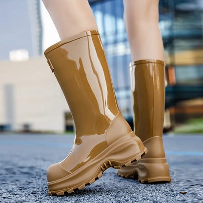 Women’s Knee-High Rain Boots – Water-Resistant Rubber Boots with Chunky Non-Slip Sole