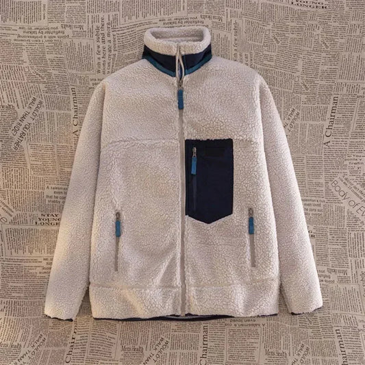 Unisex Sherpa Fleece Jacket – Relaxed Zip-Up Layer with Utility Chest Pocket