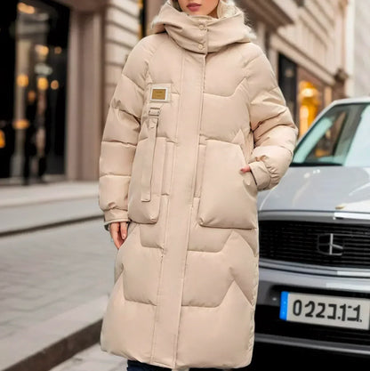 Women’s Long Hooded Waterproof Puffer Jacket – Warm Elegant Winter Layer