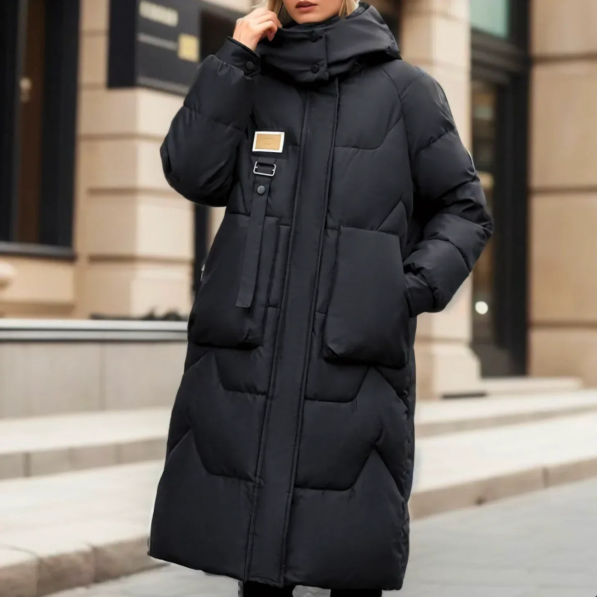 Women’s Long Hooded Waterproof Puffer Jacket – Warm Elegant Winter Layer