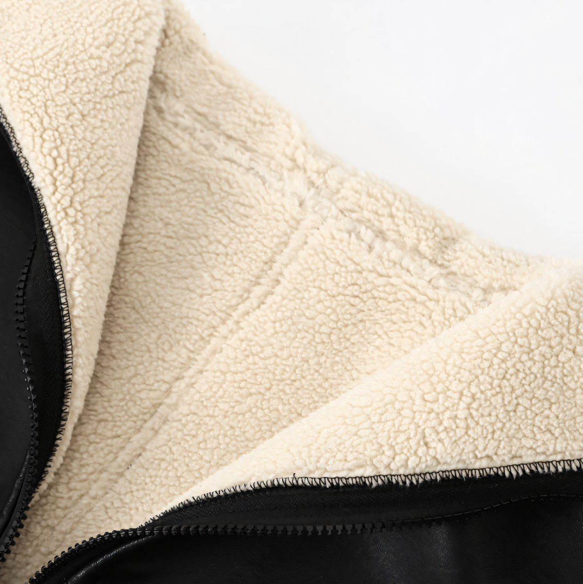 Women’s Shearling-Lined Faux-Leather Coat – Oversized Zip-Front Winter Outerwear with Plush Contrast Trim