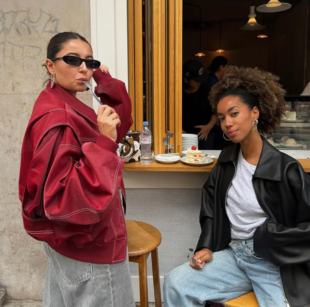 Women’s Oversized Bomber Jacket – Ribbed Cuffs with Stand Collar