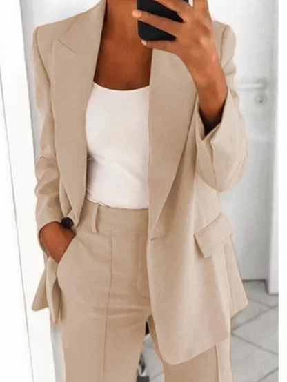 Women’s Two-Piece Set – Open Blazer with Wide Pleat-Front Trousers