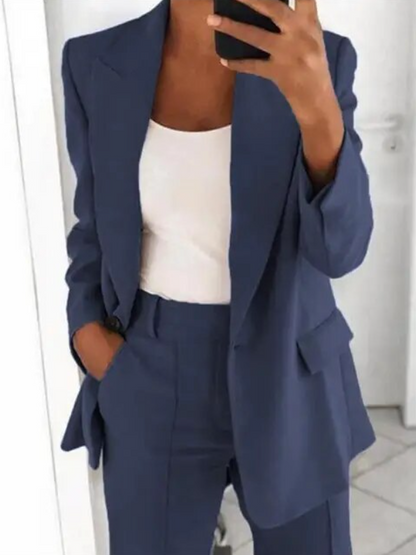 Women’s Two-Piece Set – Open Blazer with Wide Pleat-Front Trousers