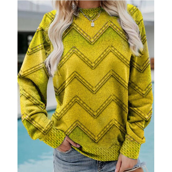 Women’s Printed Crew Neck Sweatshirt – Relaxed Long-Sleeve Casual Layer for Everyday Wear