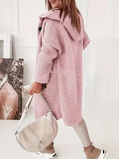 Women’s Hooded Chunky-Knit Longline Cardigan Coat – Relaxed Winter Layer for Everyday Wear