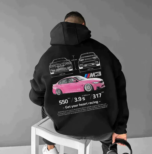 Men’s Oversized Automotive Graphic Hoodie – Relaxed Streetwear Layer for Casual Wear