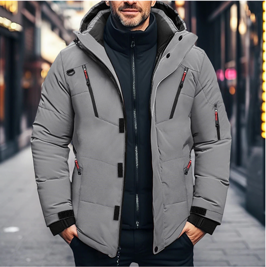 Men’s Waterproof Hooded Winter Parka Jacket – Insulated Multi-Pocket Outerwear for Urban and Outdoor Cold-Weather Wear