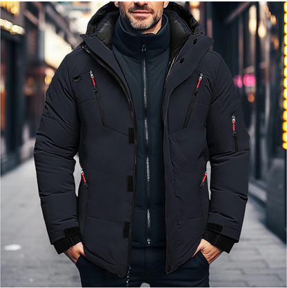 Men’s Waterproof Hooded Winter Parka Jacket – Insulated Multi-Pocket Outerwear for Urban and Outdoor Cold-Weather Wear