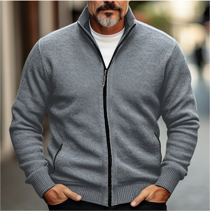 Men’s Full-Zip Knit Cardigan – Stand-Collar Layer for Smart Casual Autumn and Winter Wear