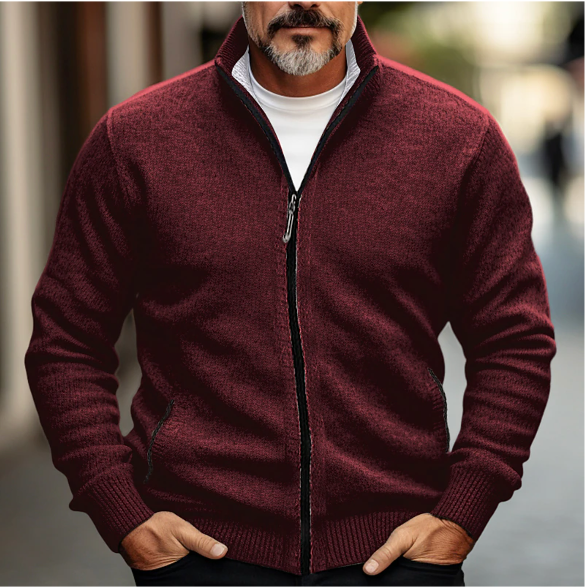 Men’s Full-Zip Knit Cardigan – Stand-Collar Layer for Smart Casual Autumn and Winter Wear