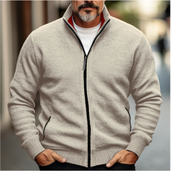 Men’s Full-Zip Knit Cardigan – Stand-Collar Layer for Smart Casual Autumn and Winter Wear