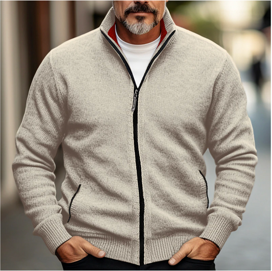 Men’s Full-Zip Knit Cardigan – Stand-Collar Layer for Smart Casual Autumn and Winter Wear