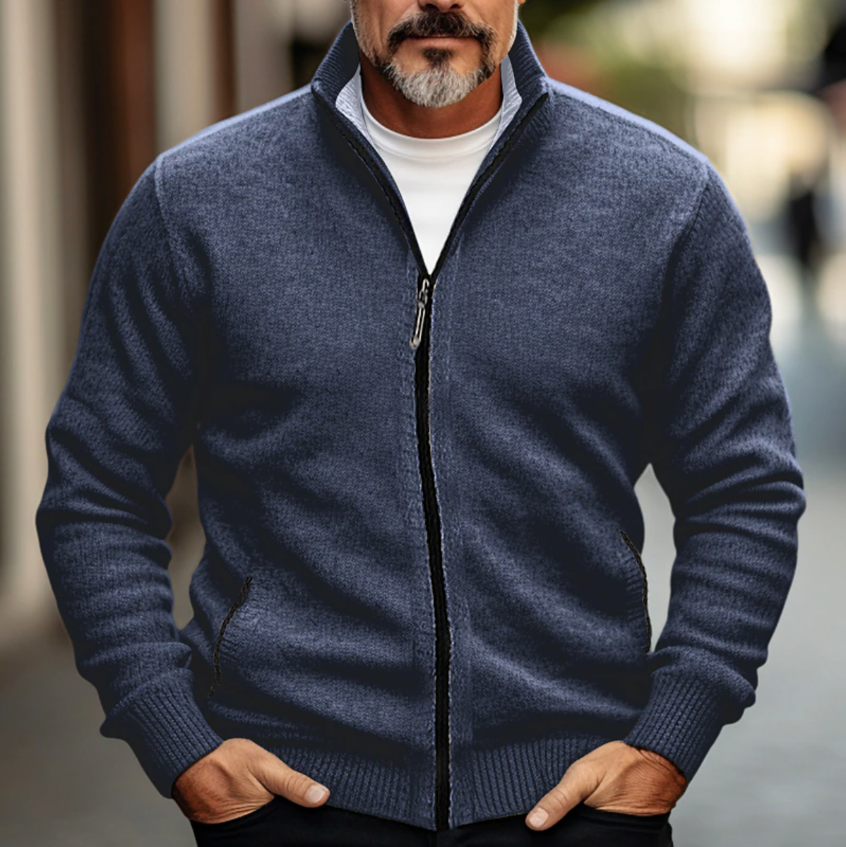 Men’s Full-Zip Knit Cardigan – Stand-Collar Layer for Smart Casual Autumn and Winter Wear