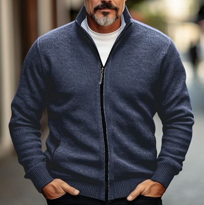 Men’s Full-Zip Knit Cardigan – Stand-Collar Layer for Smart Casual Autumn and Winter Wear
