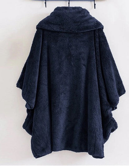 Women’s Plush Fleece Cape Coat – Oversized Winter Layer for Cosy Everyday Wear