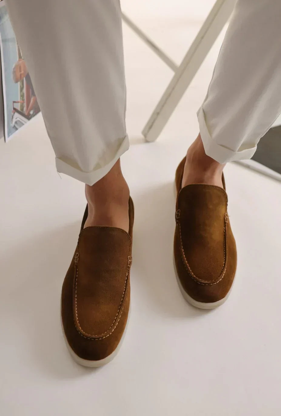 Men’s Suede Penny Loafers – Minimal Slip-On Design with Moc-Toe Stitching and Lightweight Casual Sole