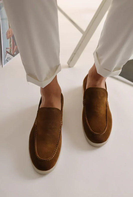 Men’s Suede Penny Loafers – Minimal Slip-On Design with Moc-Toe Stitching and Lightweight Casual Sole