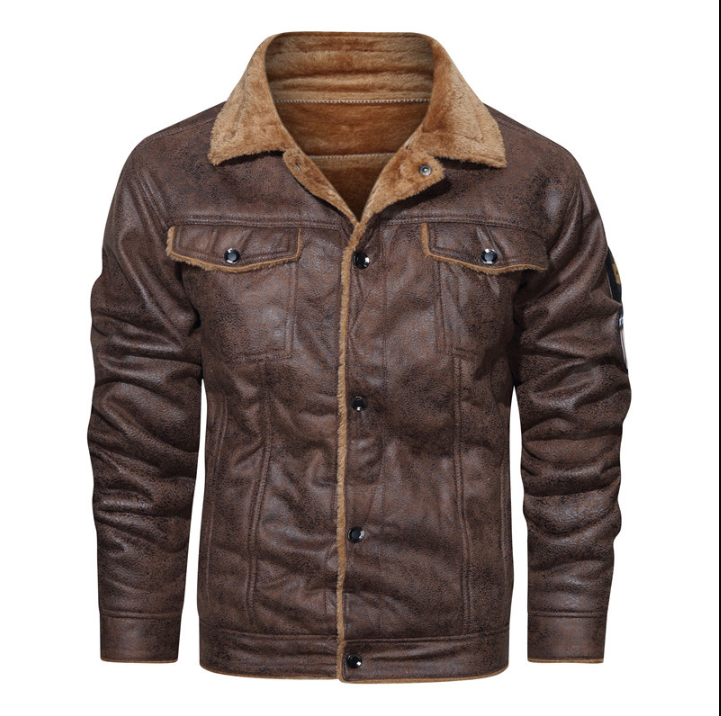 Men’s Leather Aviator Jacket – Warm Fleece-Lined Pilot Outerwear for Winter Wear