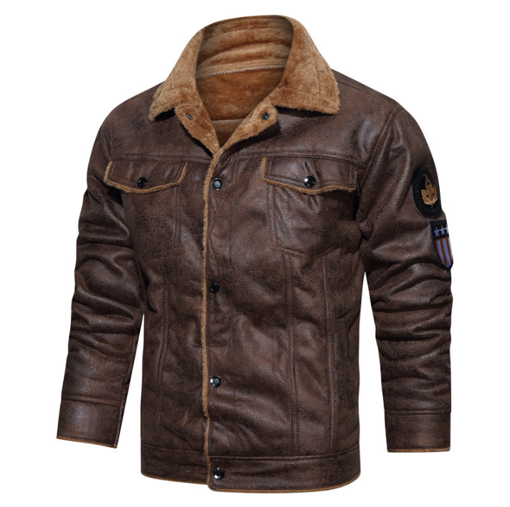 Men’s Leather Aviator Jacket – Warm Fleece-Lined Pilot Outerwear for Winter Wear