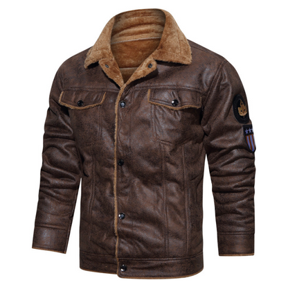 Men’s Leather Aviator Jacket – Warm Fleece-Lined Pilot Outerwear for Winter Wear