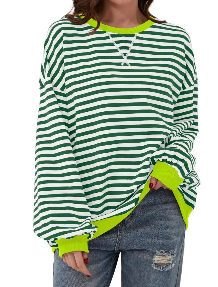 Women’s Striped Sweatshirt – Contrast Trims with Dropped Shoulders