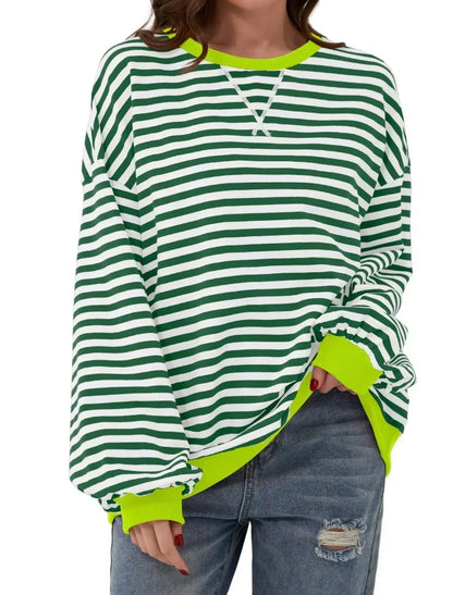 Women’s Striped Sweatshirt – Contrast Trims with Dropped Shoulders