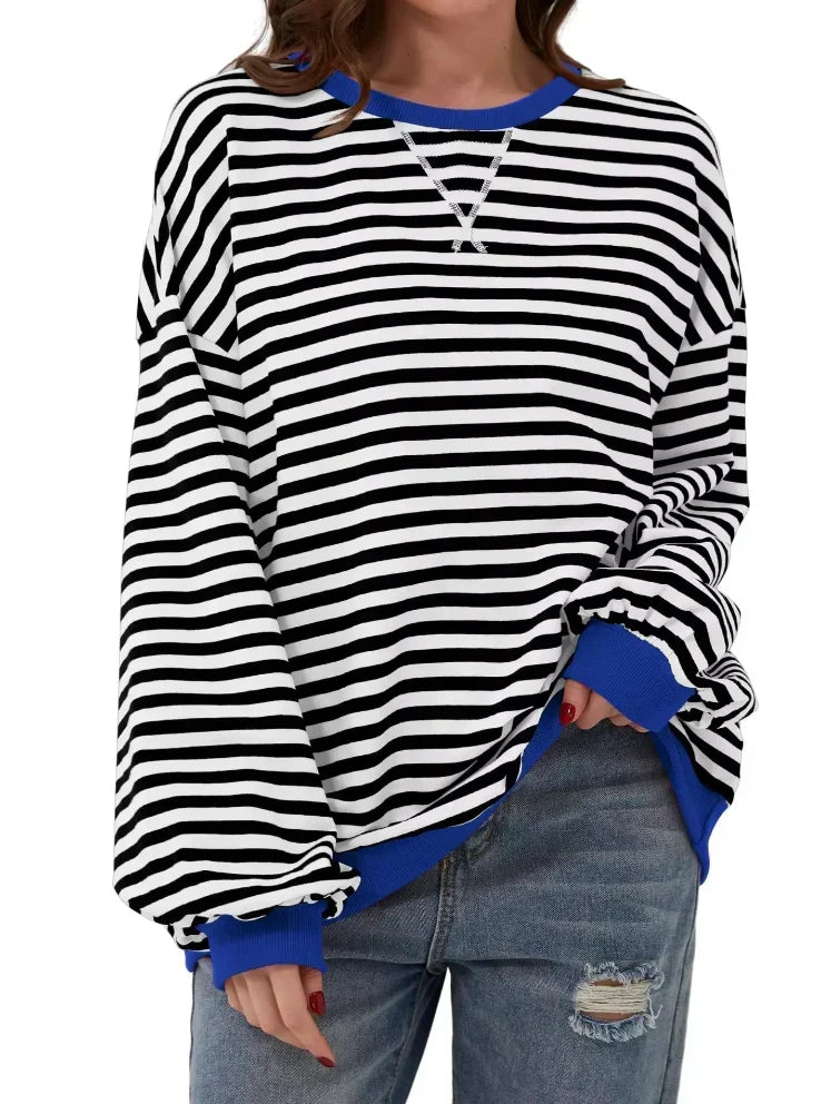 Women’s Striped Sweatshirt – Contrast Trims with Dropped Shoulders