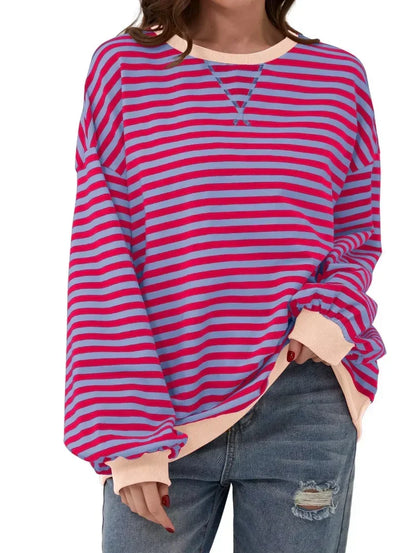 Women’s Striped Sweatshirt – Contrast Trims with Dropped Shoulders