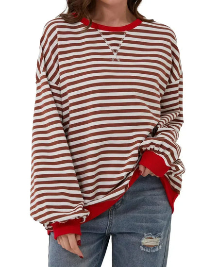 Women’s Striped Sweatshirt – Contrast Trims with Dropped Shoulders