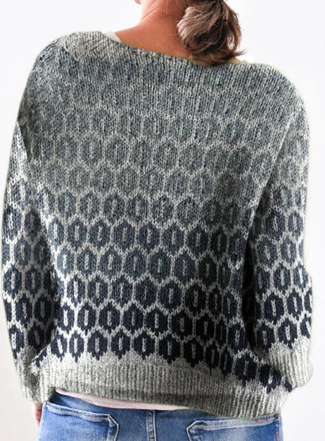 Women’s Patterned Knit Sweater – Relaxed Wide-Neck Jumper for Cosy Seasonal Dressing