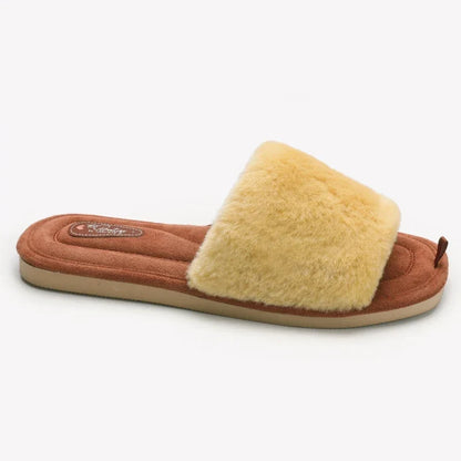 Women’s Plush Slide Slippers – Open-Toe Faux-Fur House Shoes with Soft Cushioned Footbed