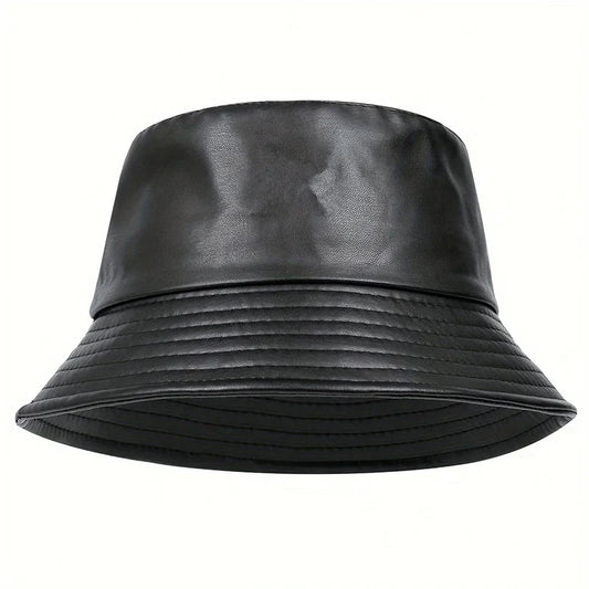 Women’s Faux-Leather Winter Bucket Hat – Windproof Wide-Brim Fashion Hat for Everyday Cold-Weather Wear